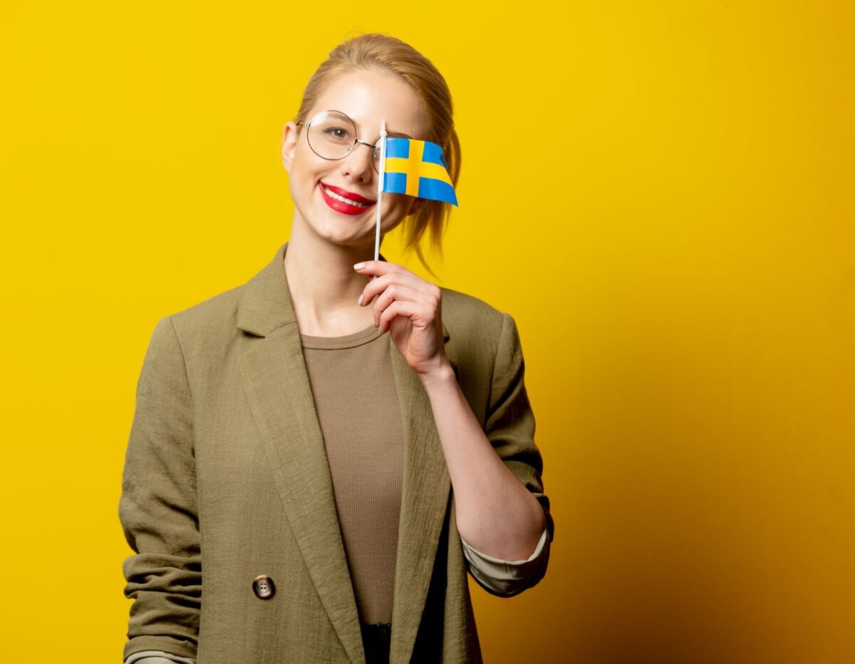 Swedish woman with Sweden flag