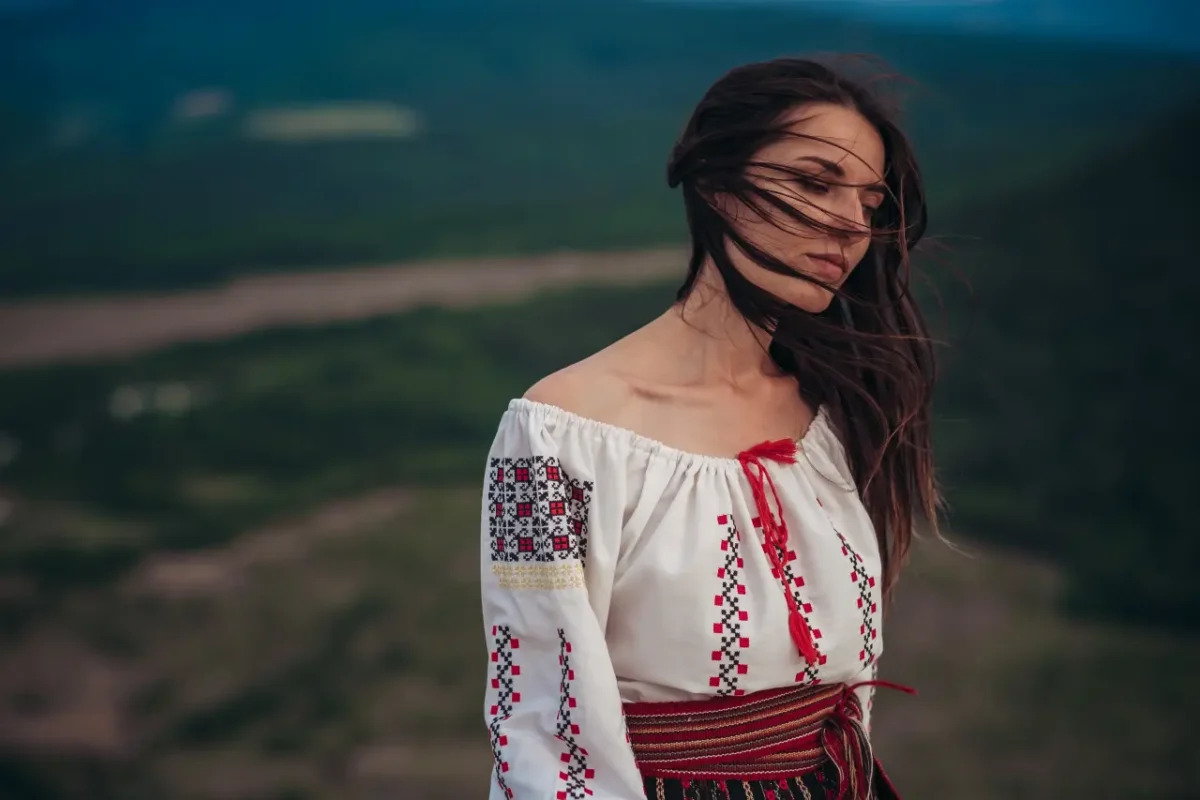 beautiful Romanian girl wearing traditional costume