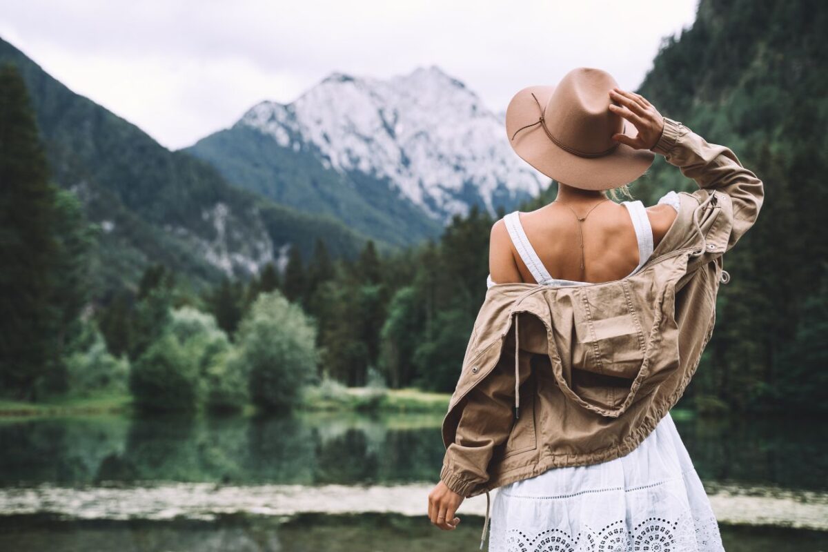 girl enjoying some amazing mountain views in Slovenia