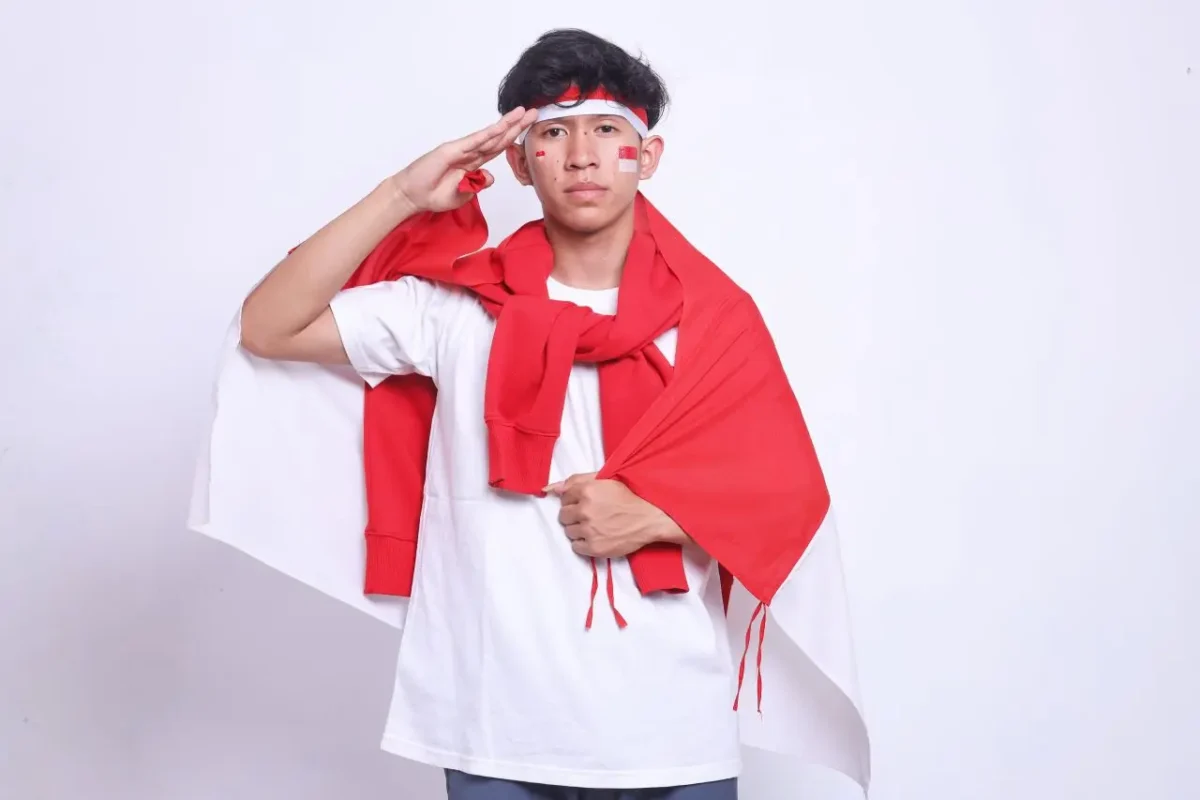 Indonesiam man wearing country flag
