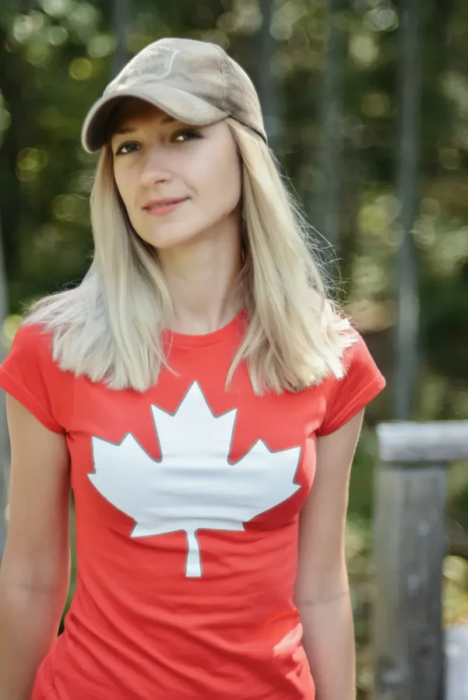 woman wearing Canadian themed tshirt