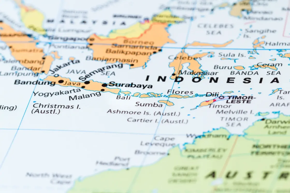 zoomed in world map showing Indonesia