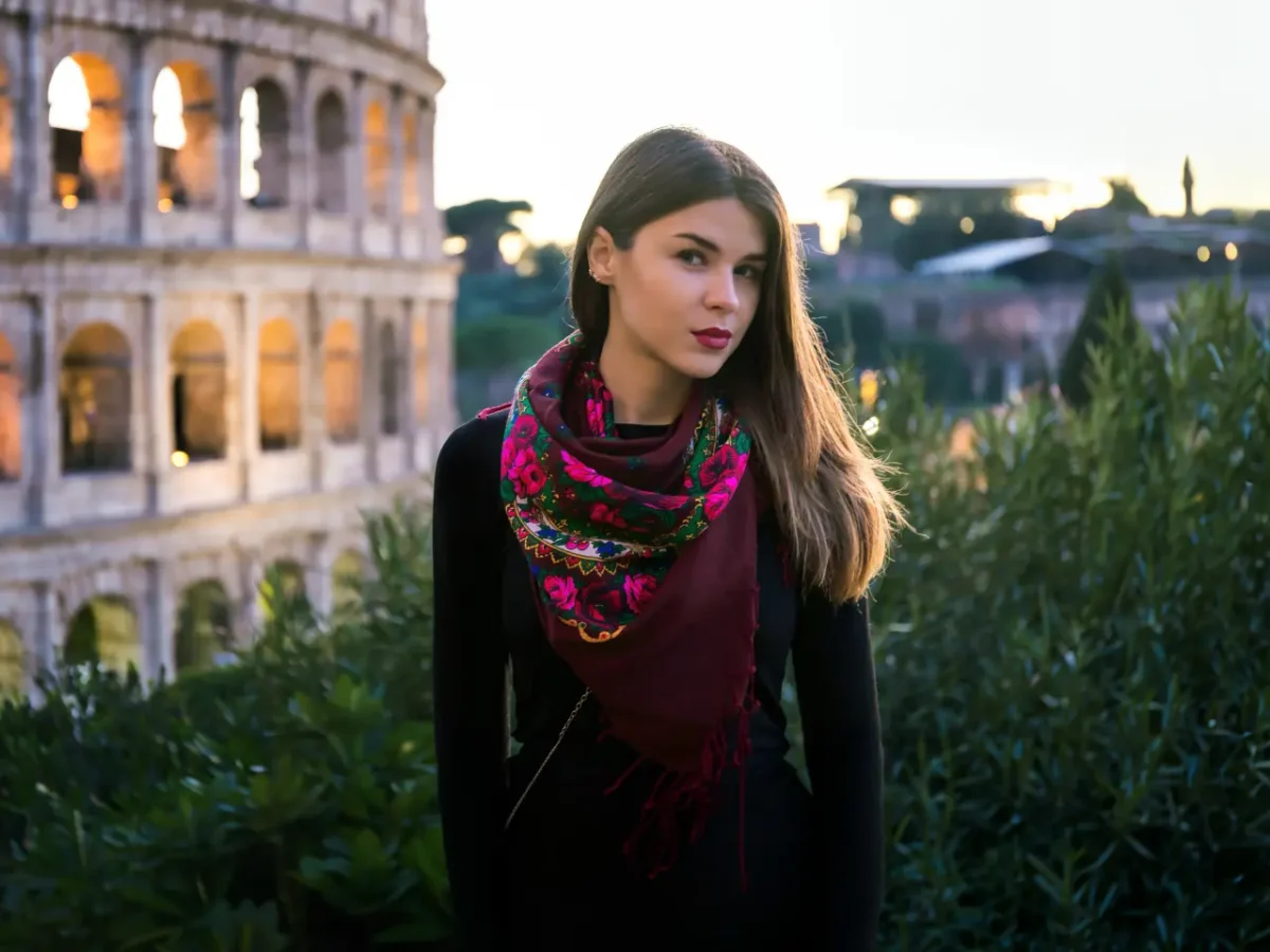 beautiful woman posing near the Colliseum