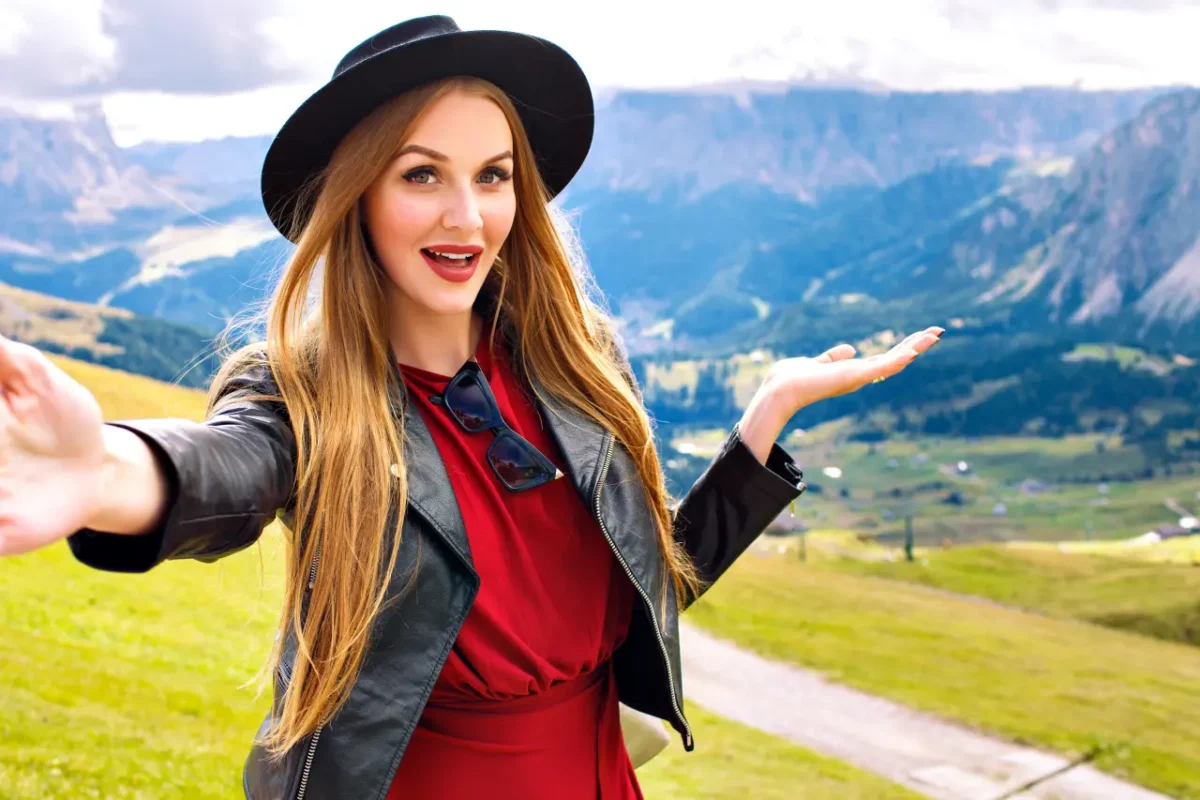 fashionable Austrian woman outdoors