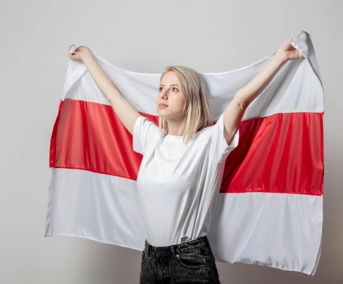 Belarusian woman with Belarus flag